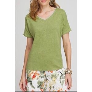 NWT‎ Chicos Linen Sweater Trim Tee Shirt Lime Green Womens Size 3